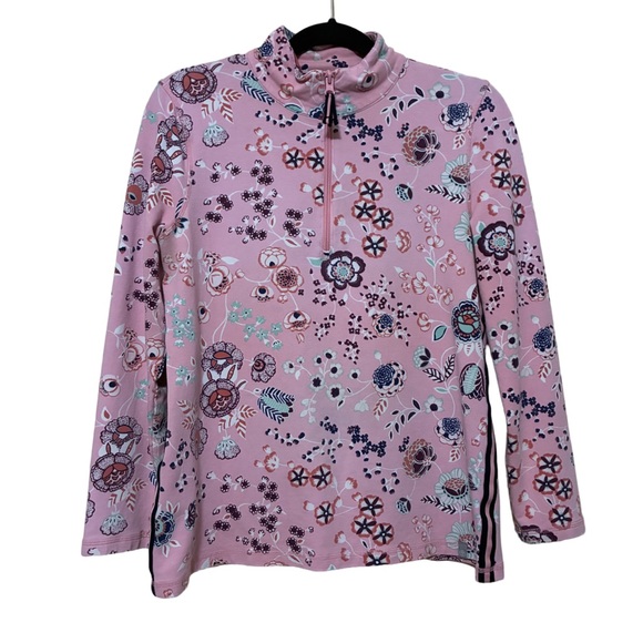 T By Talbots Mockneck Half Zip Pullover Women’s MP Botanical Bouquets Top - Picture 2 of 8